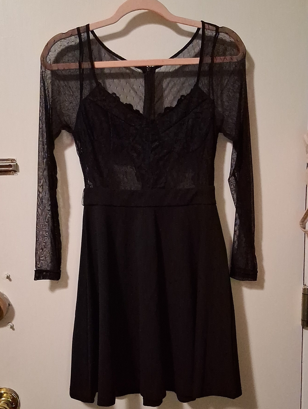 SHEIN Black Lace Long-Sleeve Fit & Flare Dress